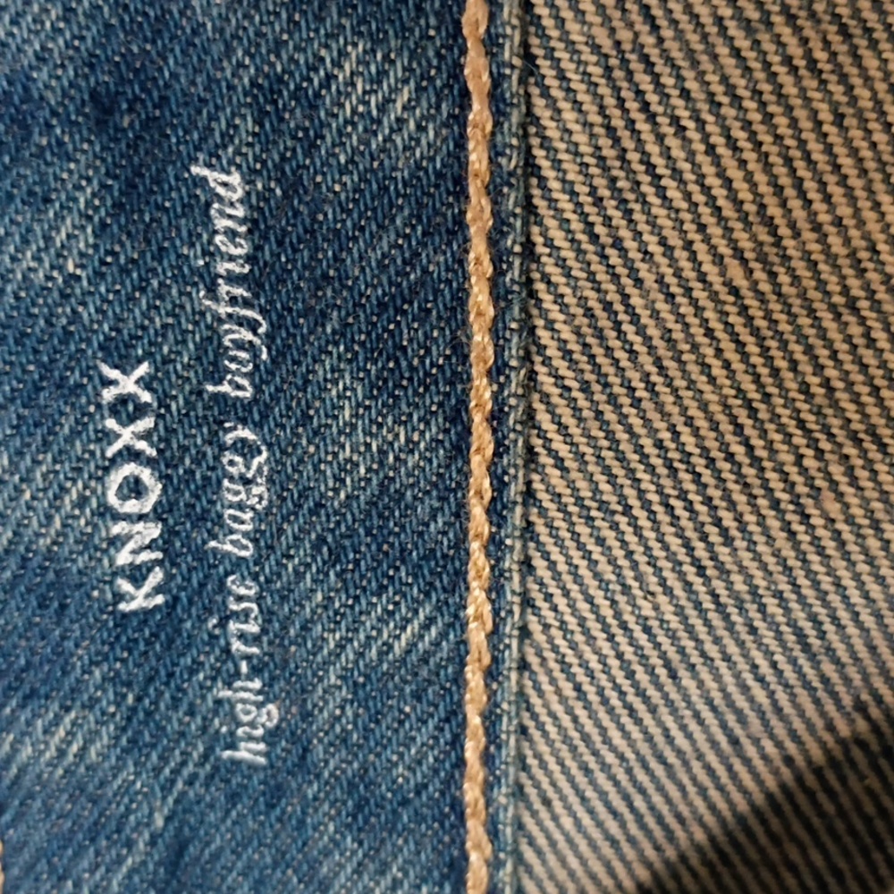 Women's Jeans High Rise Baggy Boyfriend Upcycled Distressing On Front AG-ED - Picture 3 of 8